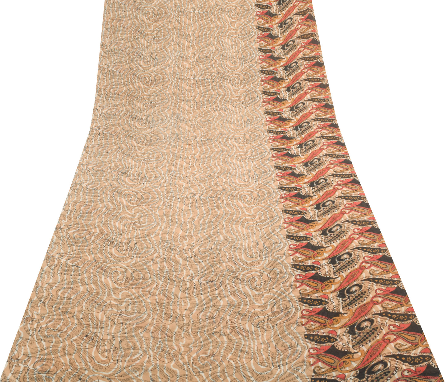Sushila Vintage Brown Saree 100%Pure Georgette Silk Paisley Printed Craft Fabric