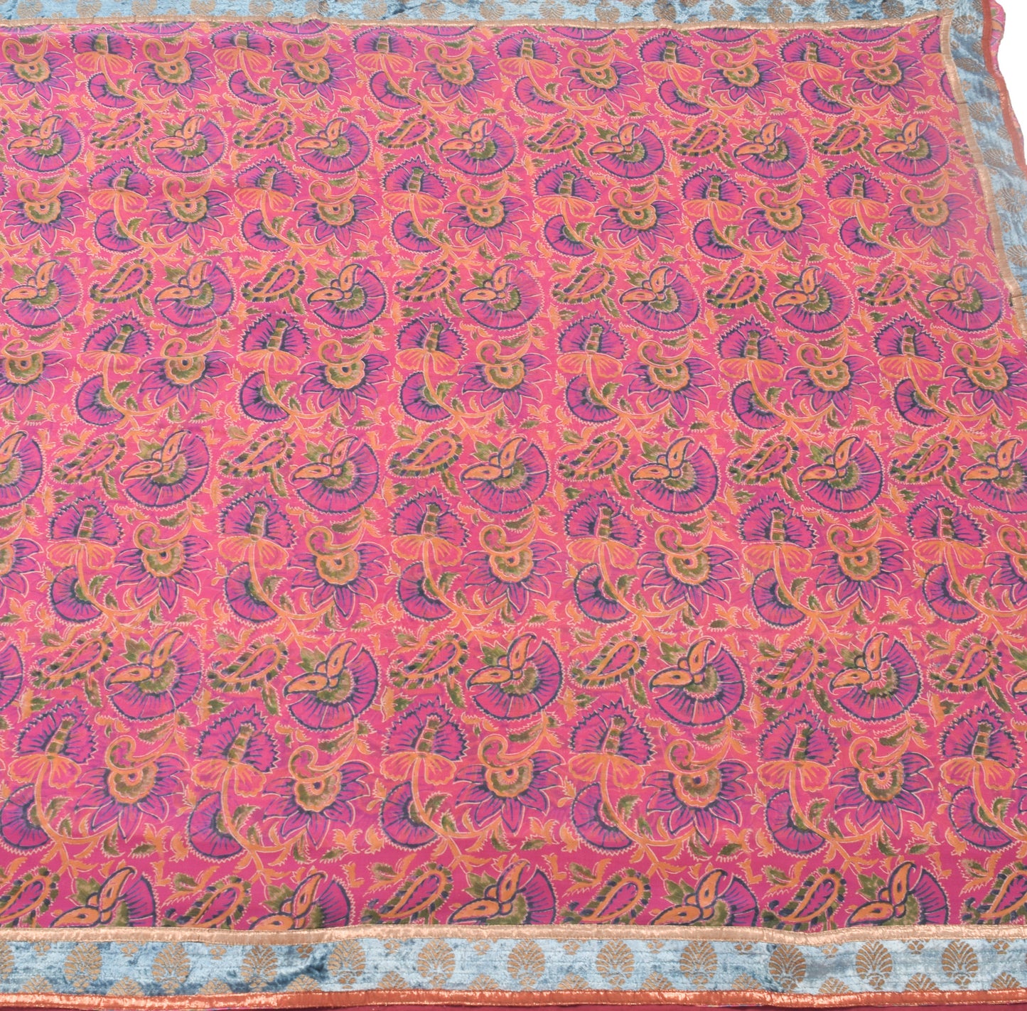 Sushila Vintage Pink Saree Pure Georgette Silk Printed With Velvet Lace Fabric