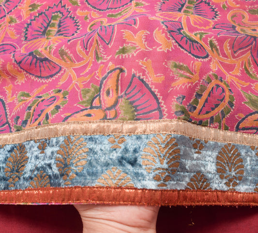 Sushila Vintage Pink Saree Pure Georgette Silk Printed With Velvet Lace Fabric