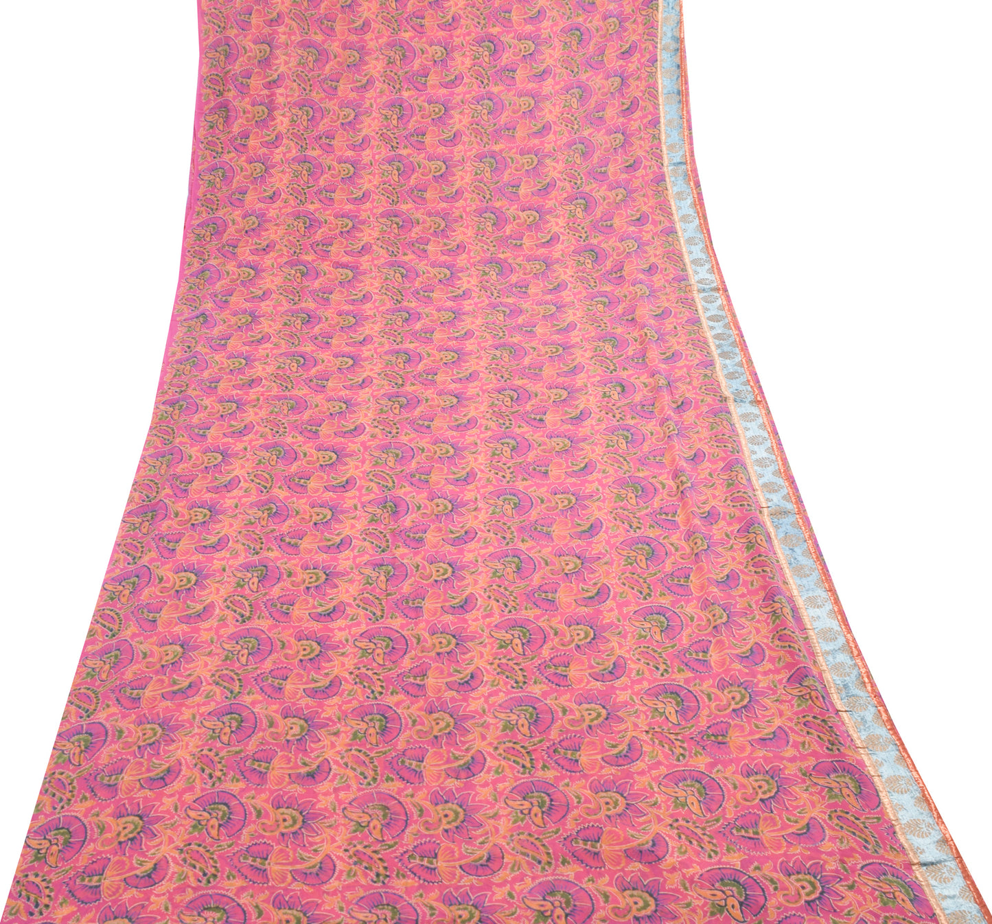 Sushila Vintage Pink Saree Pure Georgette Silk Printed With Velvet Lace Fabric