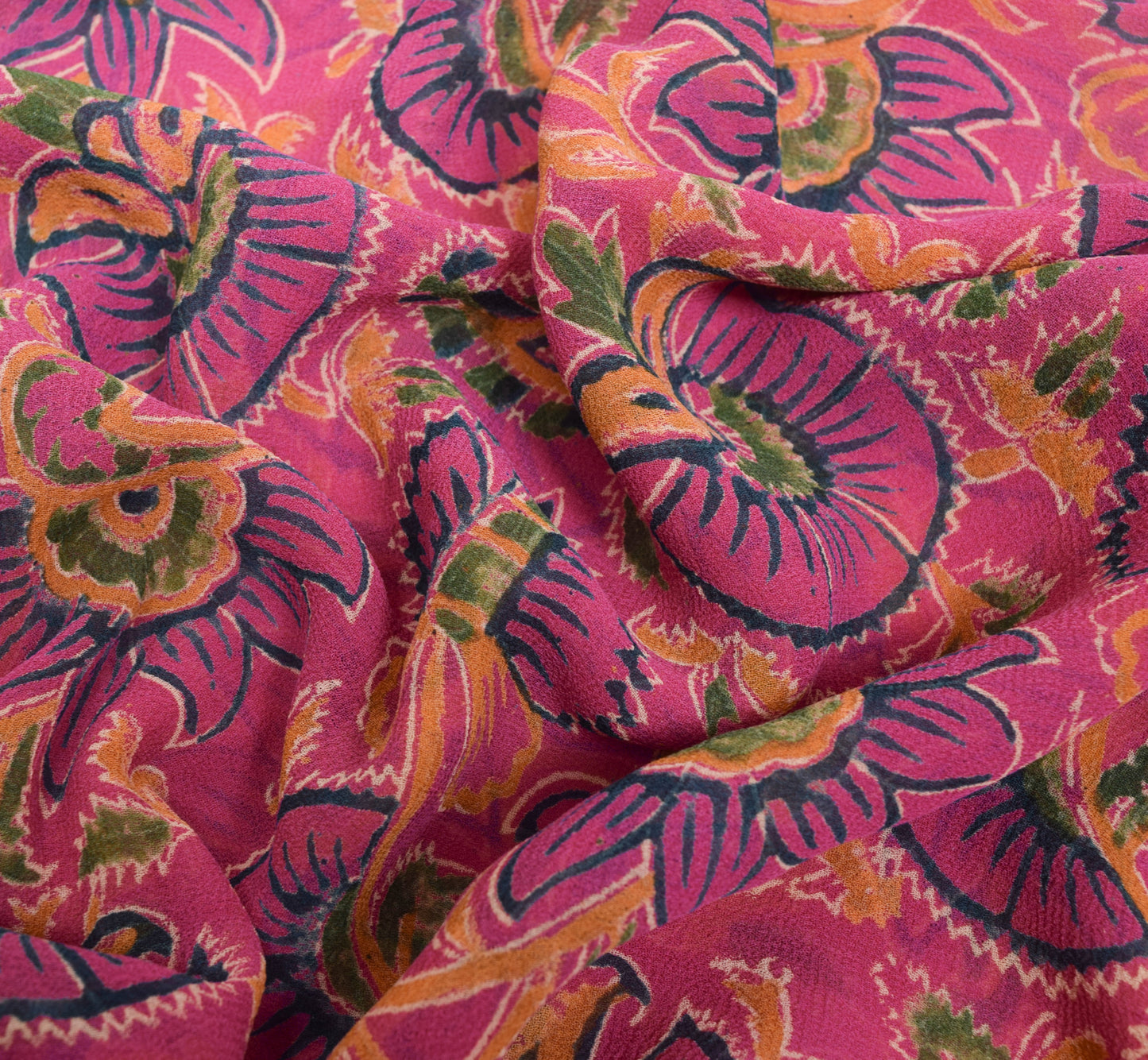 Sushila Vintage Pink Saree Pure Georgette Silk Printed With Velvet Lace Fabric