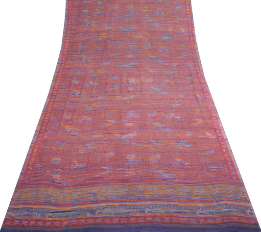 Sushila Vintage Saree 100% Pure Georgette Silk Printed Multi-Color Craft Fabric