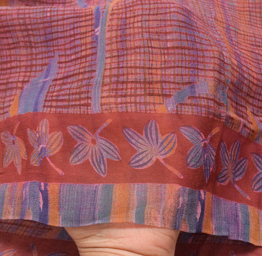 Sushila Vintage Saree 100% Pure Georgette Silk Printed Multi-Color Craft Fabric