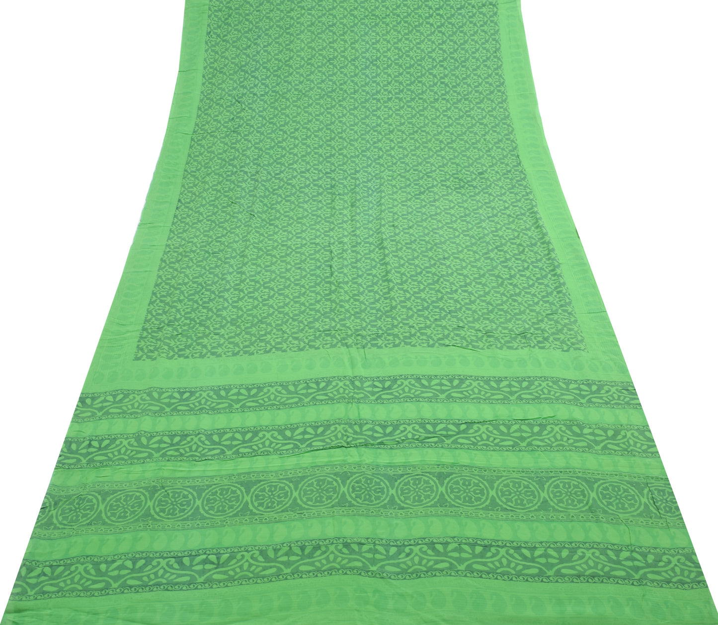 Sushila Vintage Saree 100% Pure Georgette Silk Green Floral Printed Craft Fabric