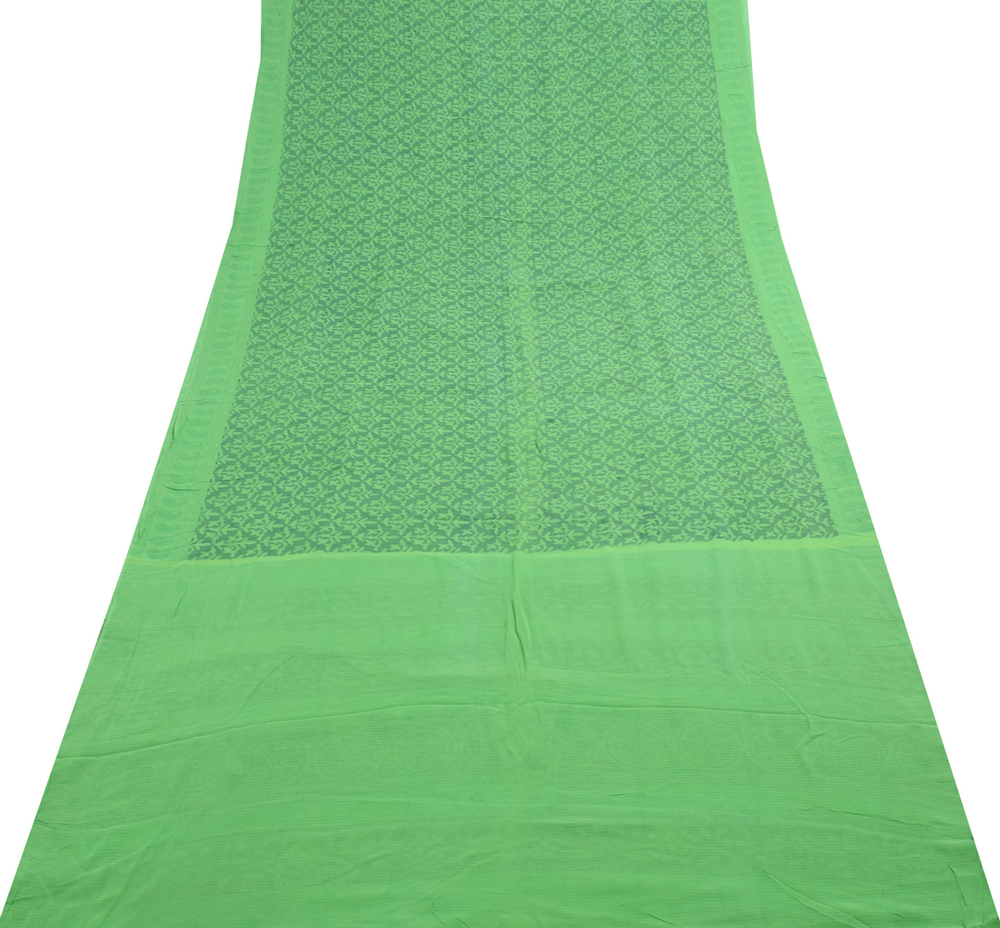 Sushila Vintage Saree 100% Pure Georgette Silk Green Floral Printed Craft Fabric