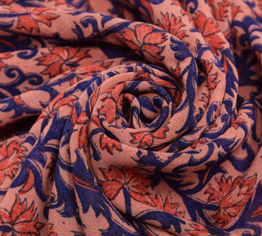 Sushila Vintage Pink Floral Saree 100% Pure Georgette Silk Printed Craft Fabric
