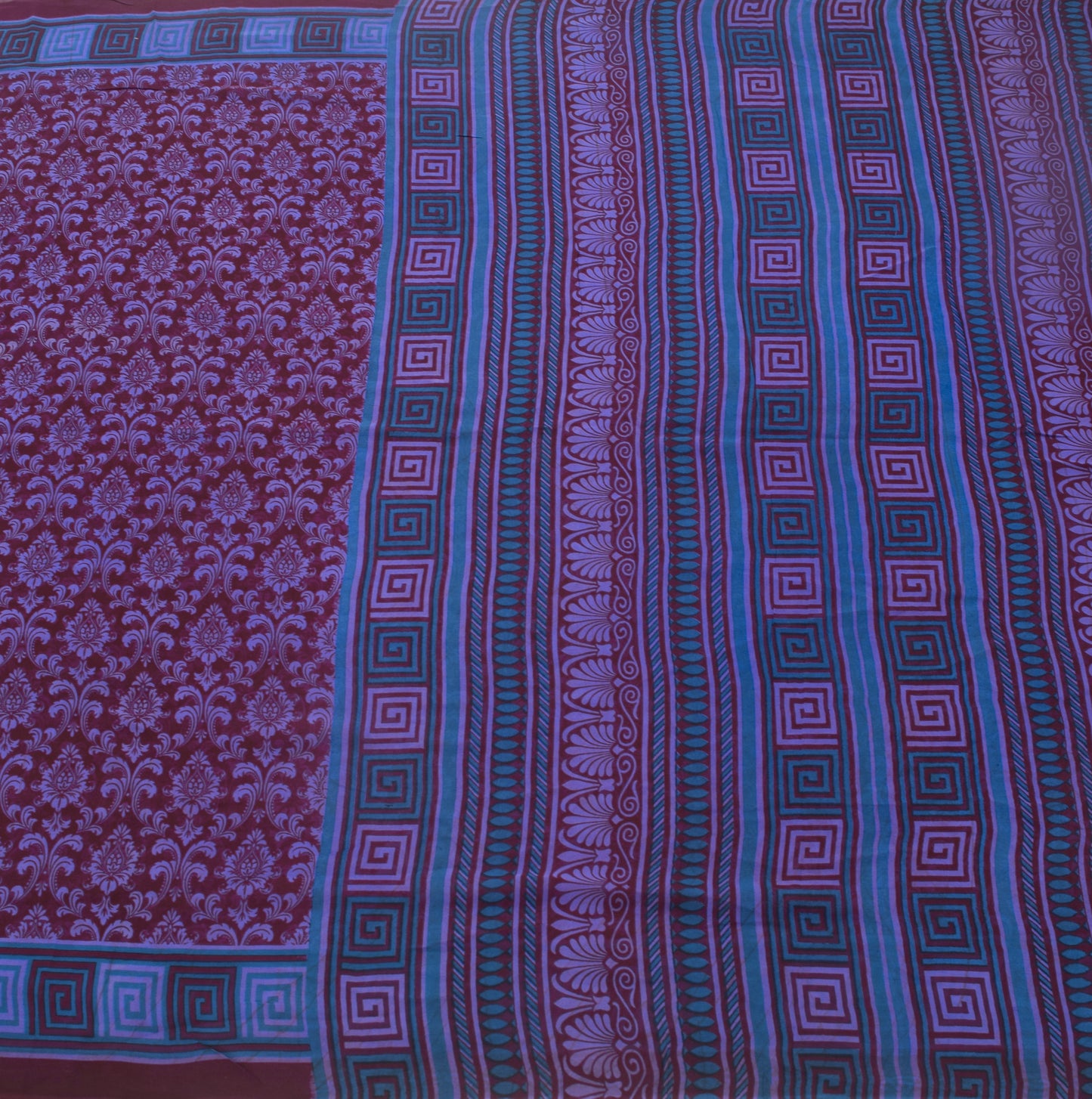 Sushila Vintage Saree 100%Pure Georgette Silk Printed Maroon Floral Craft Fabric