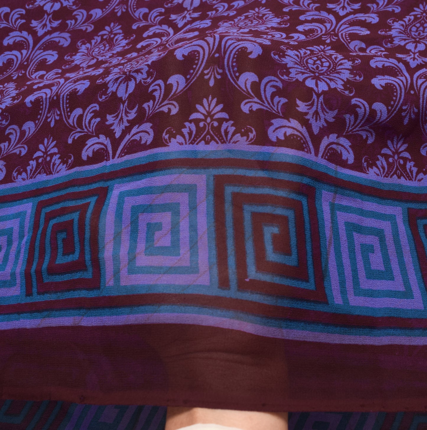 Sushila Vintage Saree 100%Pure Georgette Silk Printed Maroon Floral Craft Fabric