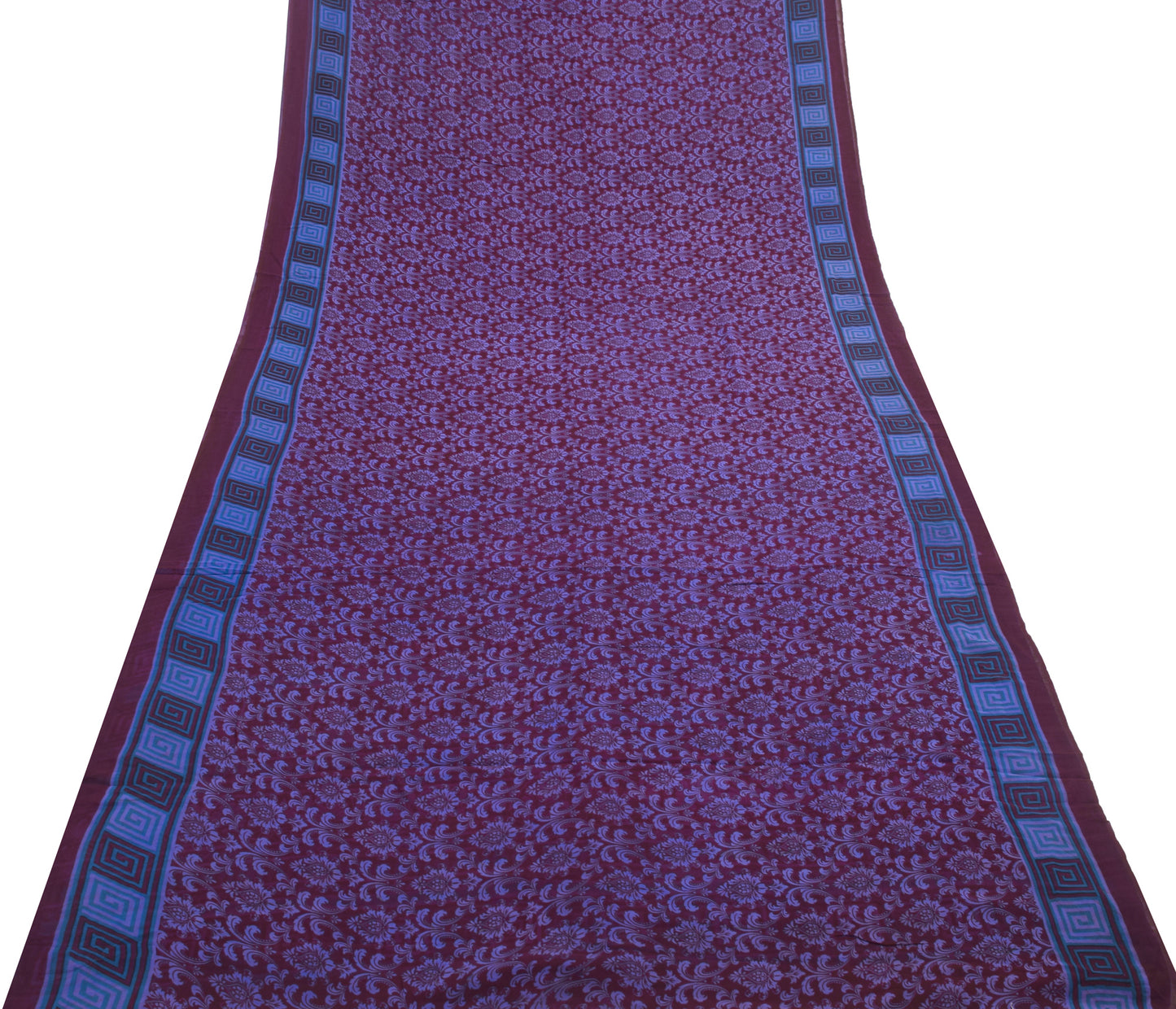 Sushila Vintage Saree 100%Pure Georgette Silk Printed Maroon Floral Craft Fabric