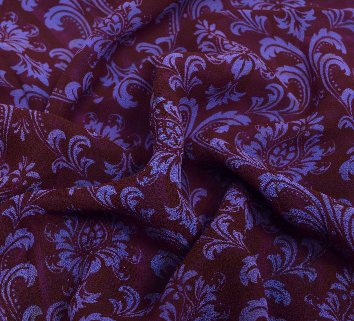 Sushila Vintage Saree 100%Pure Georgette Silk Printed Maroon Floral Craft Fabric