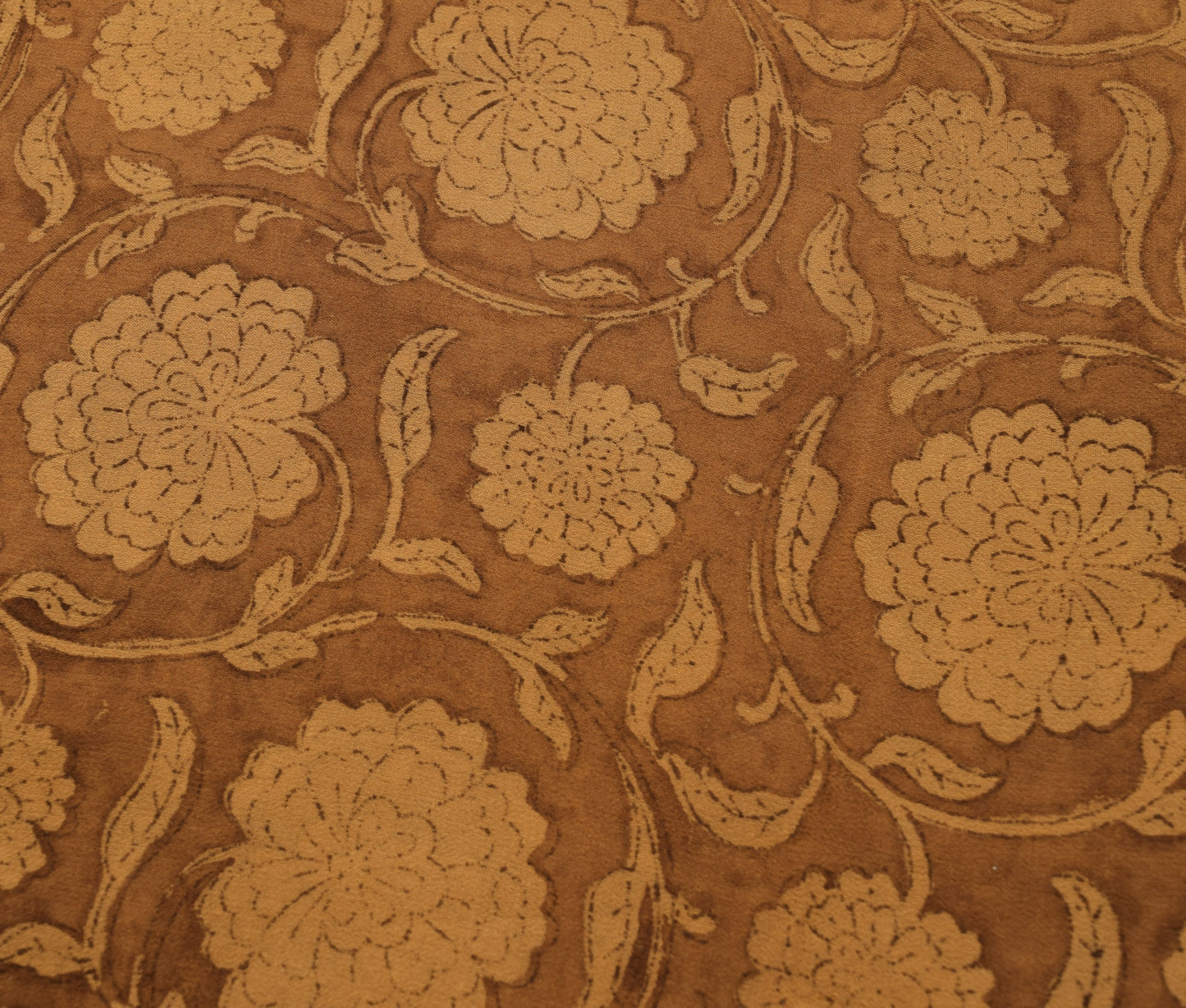 Sushila Vintage Saree 100% Pure Georgette Silk Printed Brown Floral Craft Fabric