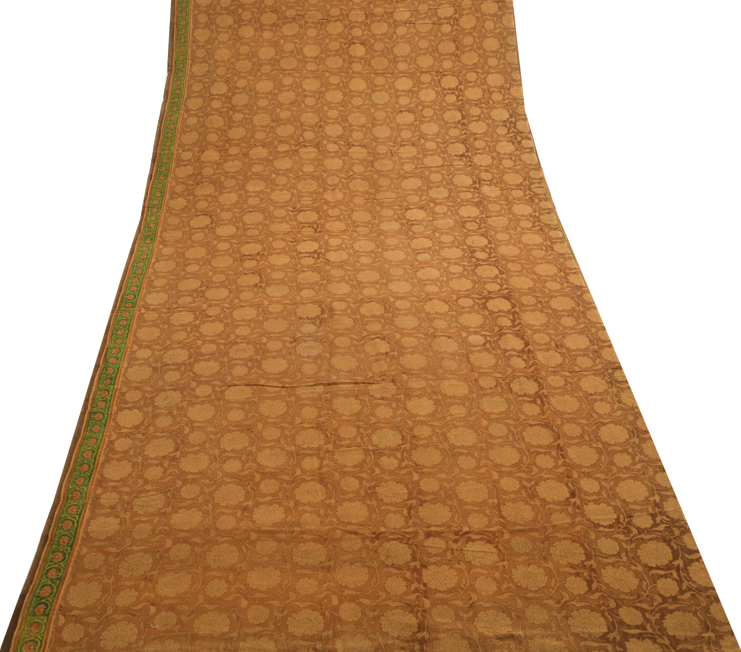 Sushila Vintage Saree 100% Pure Georgette Silk Printed Brown Floral Craft Fabric