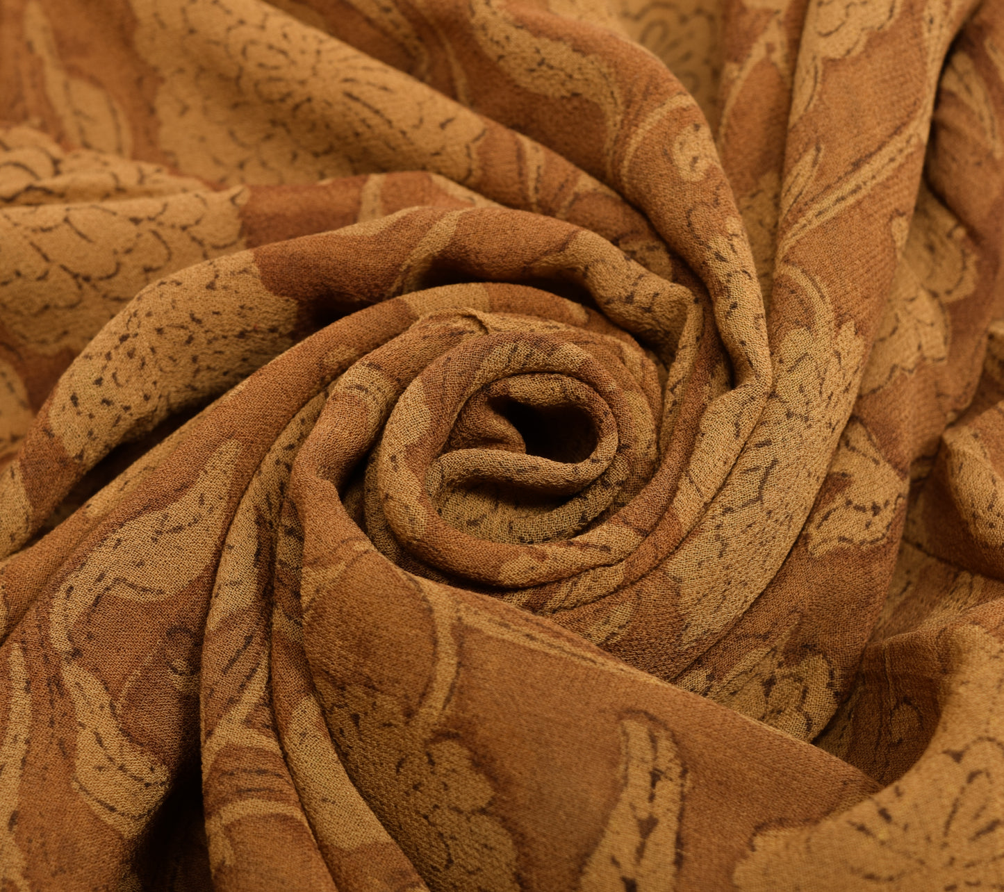 Sushila Vintage Saree 100% Pure Georgette Silk Printed Brown Floral Craft Fabric