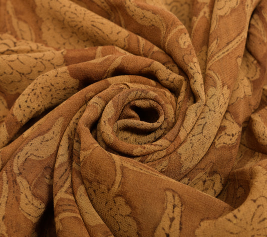 Sushila Vintage Saree 100% Pure Georgette Silk Printed Brown Floral Craft Fabric