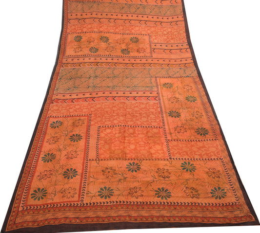 Sushila Vintage Rust Floral Saree 100% Pure Georgette Silk Printed Craft Fabric