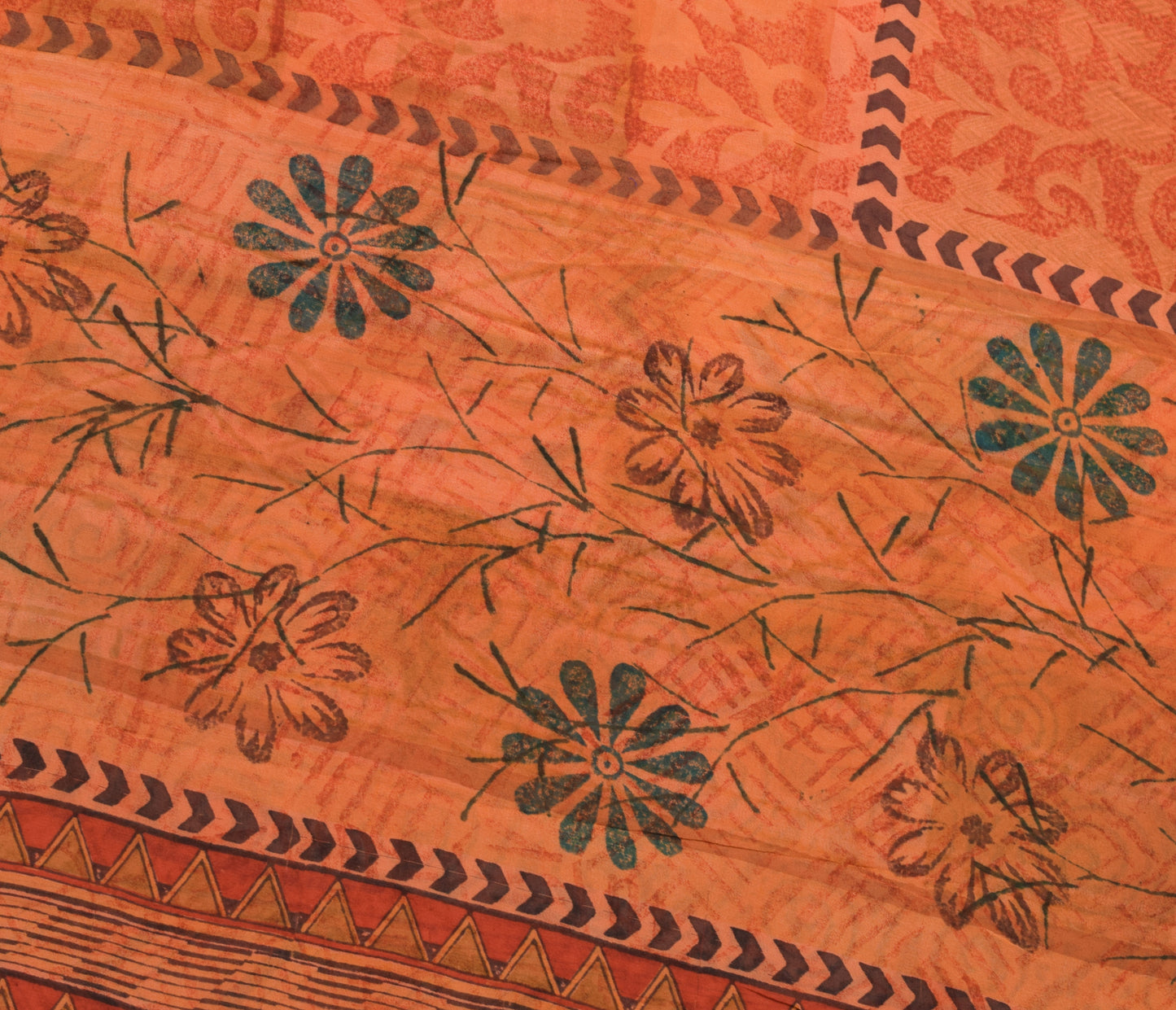 Sushila Vintage Rust Floral Saree 100% Pure Georgette Silk Printed Craft Fabric