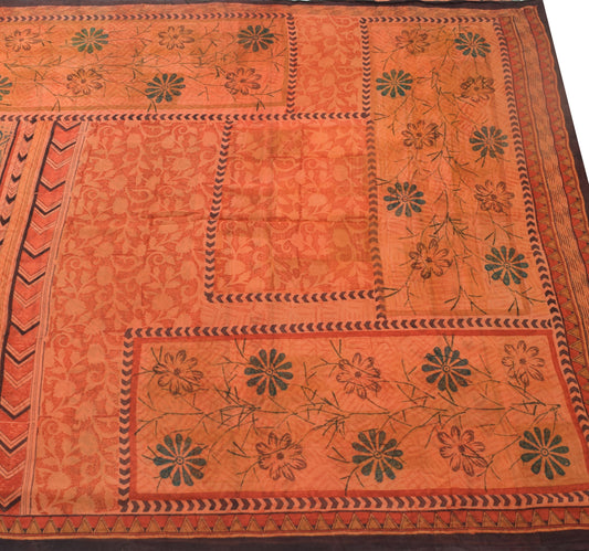 Sushila Vintage Rust Floral Saree 100% Pure Georgette Silk Printed Craft Fabric