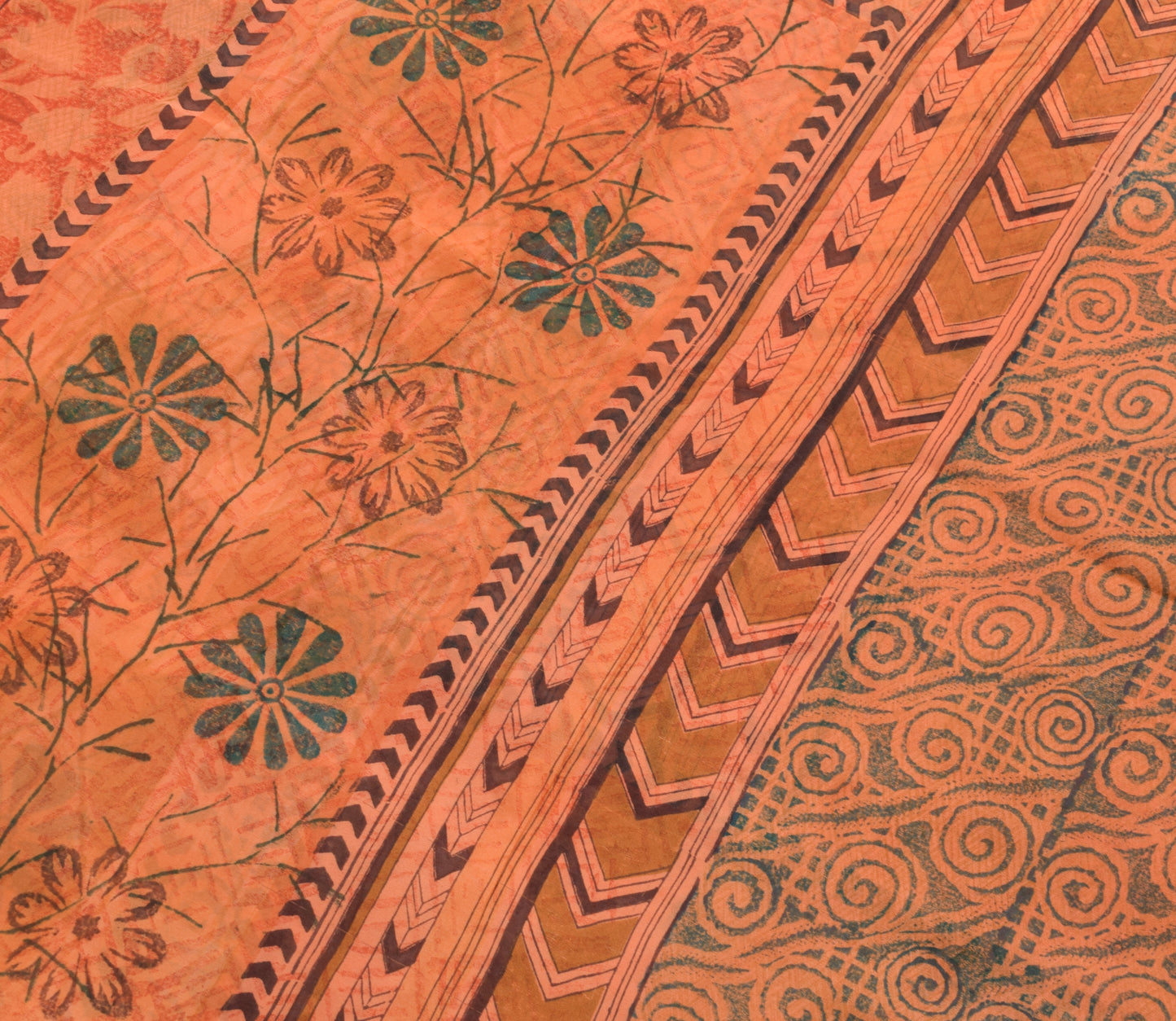 Sushila Vintage Rust Floral Saree 100% Pure Georgette Silk Printed Craft Fabric