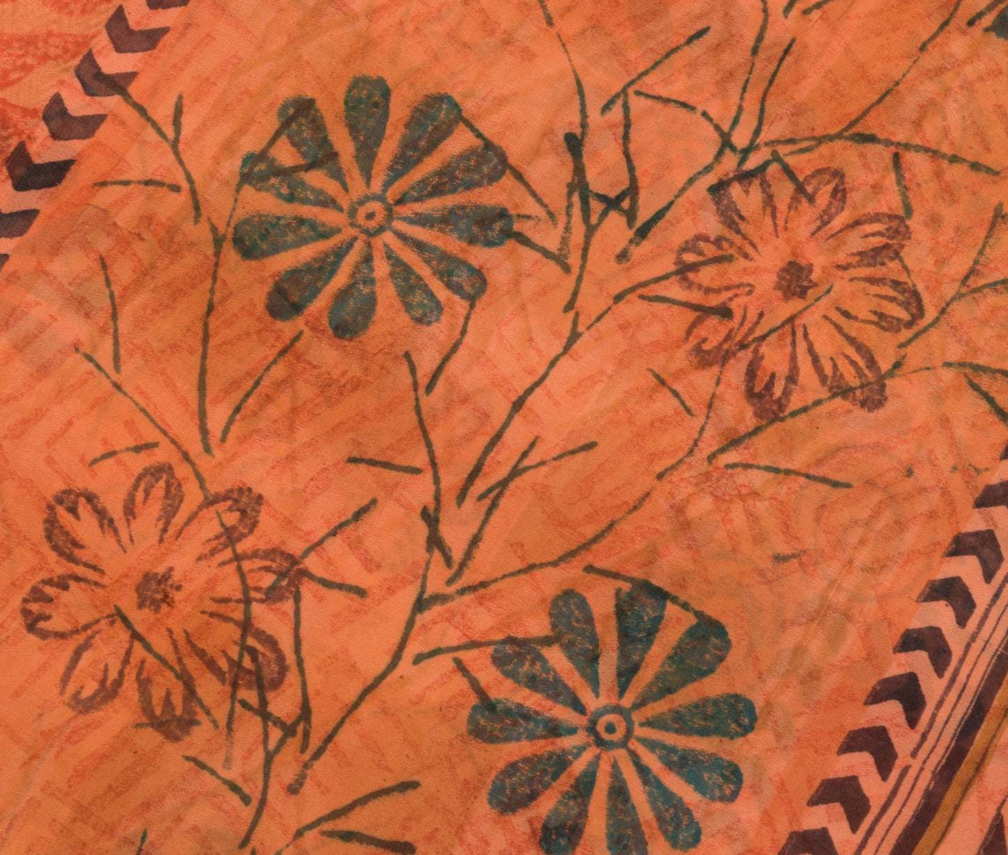 Sushila Vintage Rust Floral Saree 100% Pure Georgette Silk Printed Craft Fabric