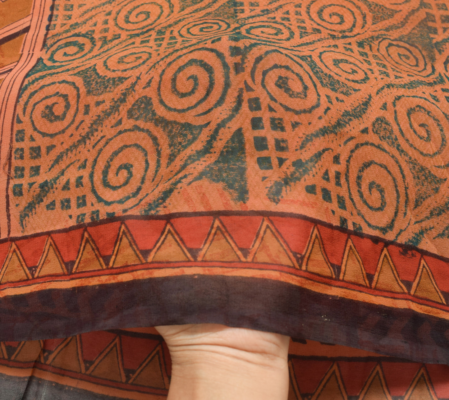 Sushila Vintage Rust Floral Saree 100% Pure Georgette Silk Printed Craft Fabric