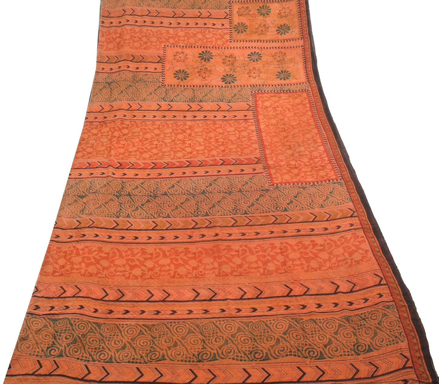 Sushila Vintage Rust Floral Saree 100% Pure Georgette Silk Printed Craft Fabric