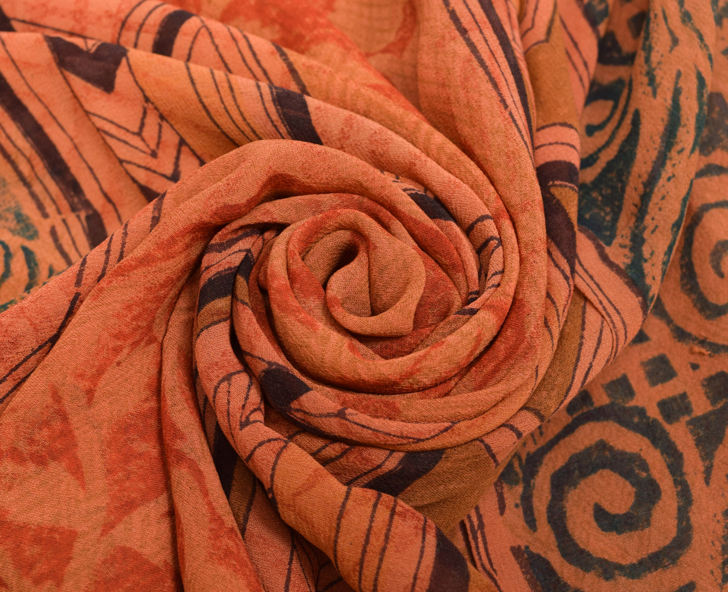 Sushila Vintage Rust Floral Saree 100% Pure Georgette Silk Printed Craft Fabric
