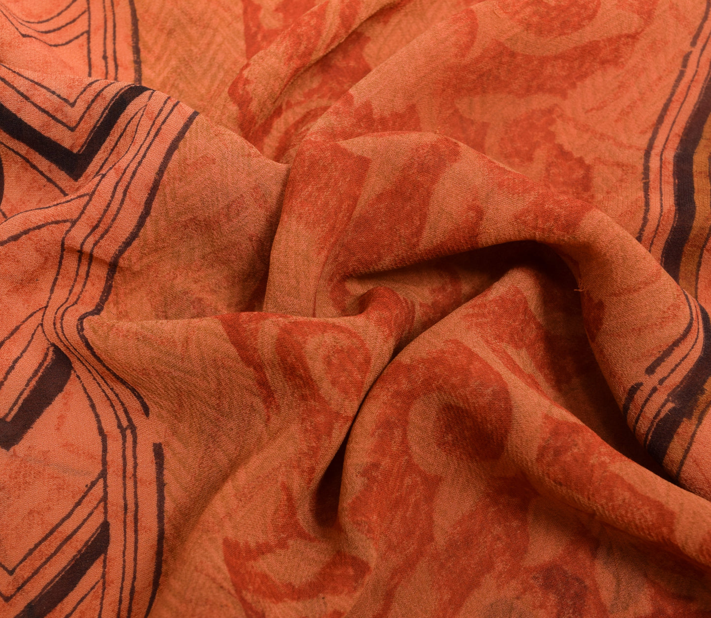 Sushila Vintage Rust Floral Saree 100% Pure Georgette Silk Printed Craft Fabric
