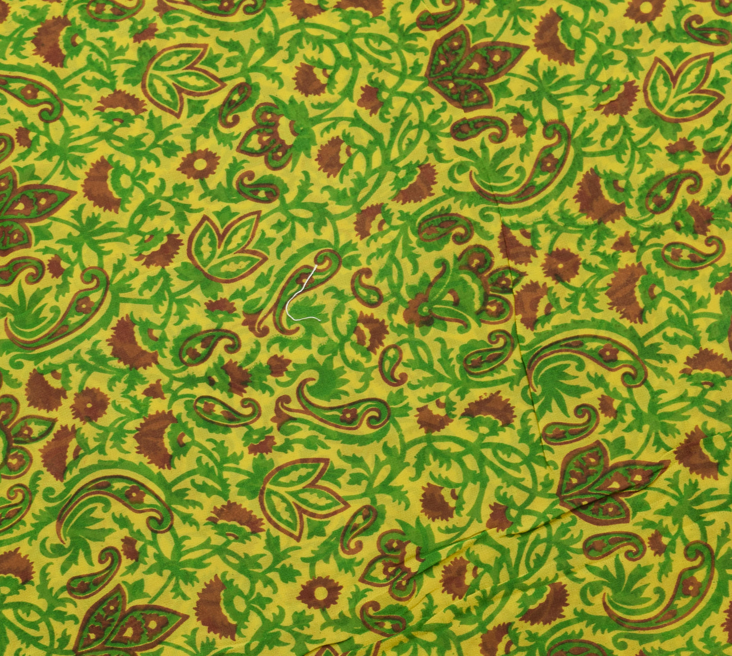 Sushila Vintage Saree Pure Georgette Silk Yellow Paisley Printed Craft Fabric