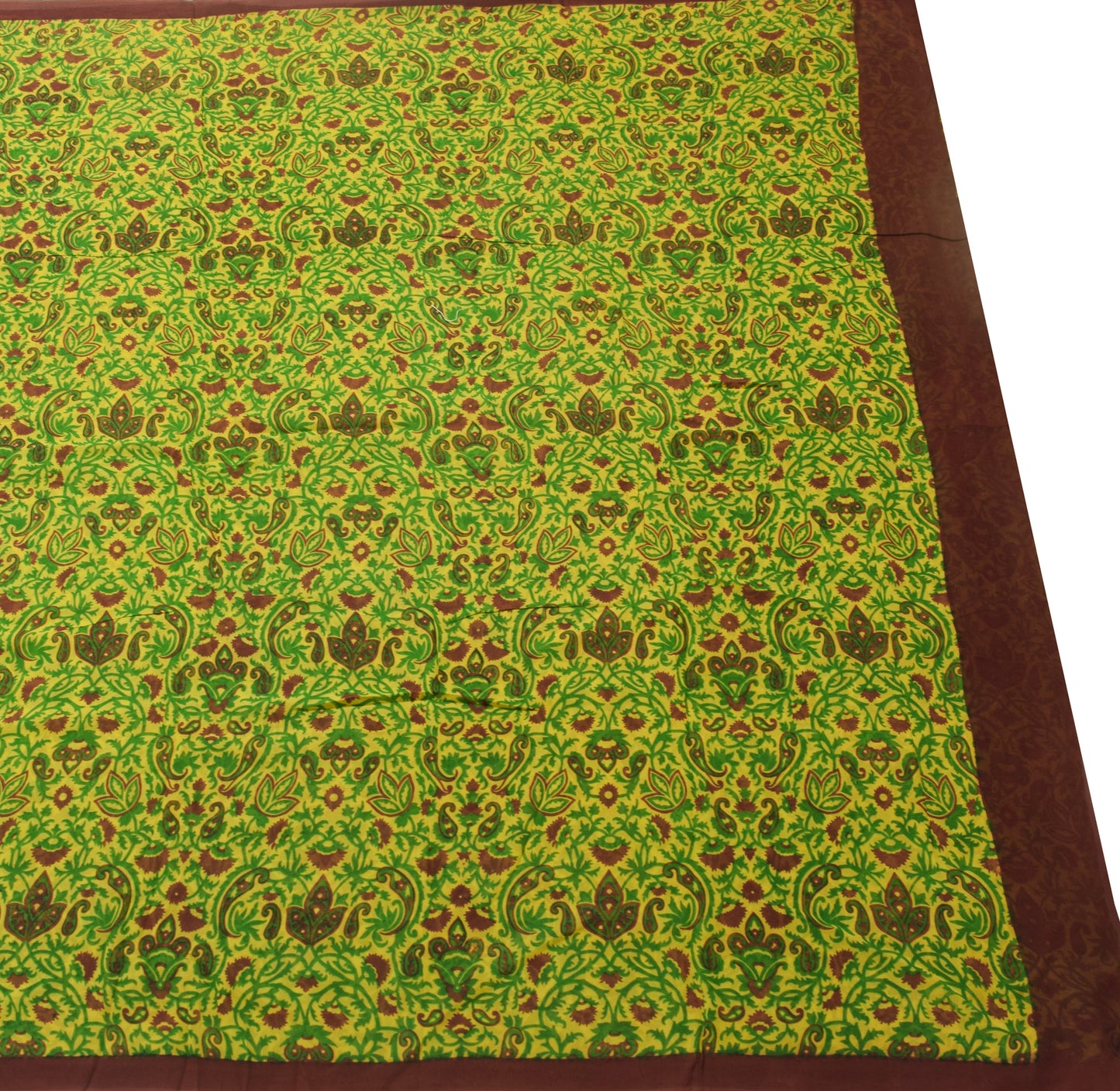 Sushila Vintage Saree Pure Georgette Silk Yellow Paisley Printed Craft Fabric