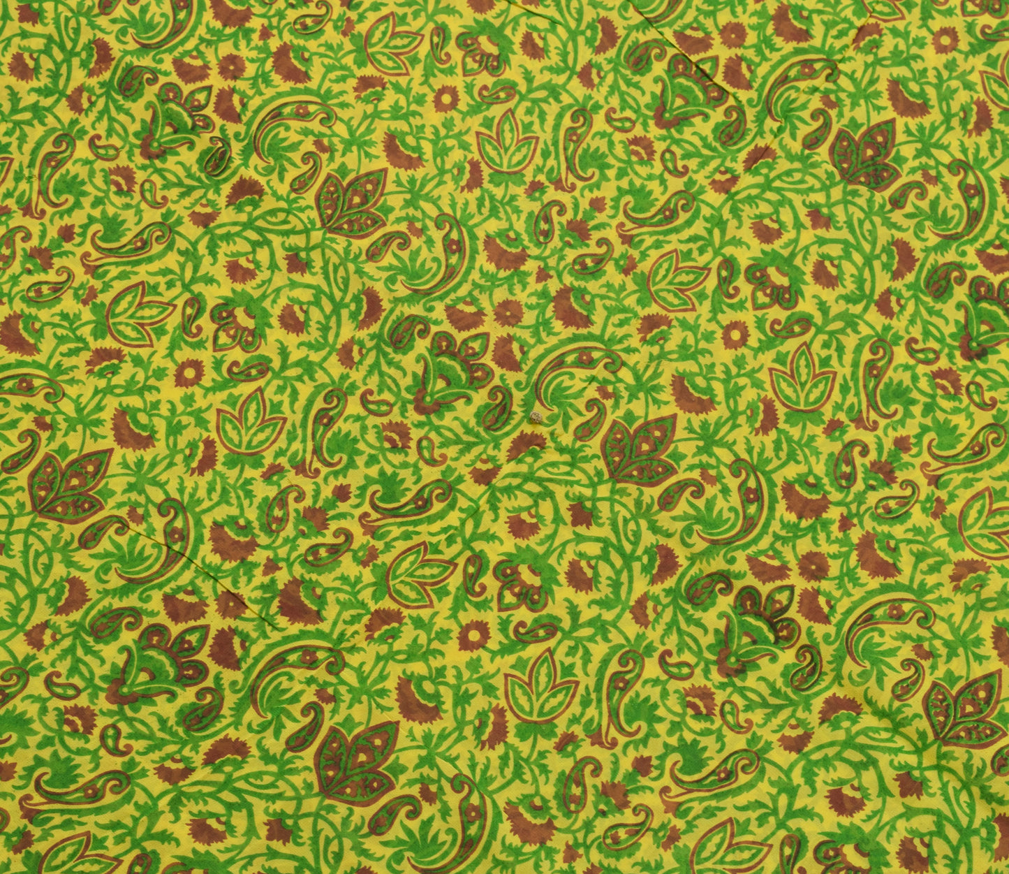 Sushila Vintage Saree Pure Georgette Silk Yellow Paisley Printed Craft Fabric