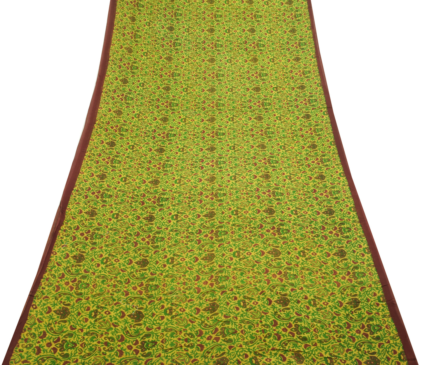 Sushila Vintage Saree Pure Georgette Silk Yellow Paisley Printed Craft Fabric