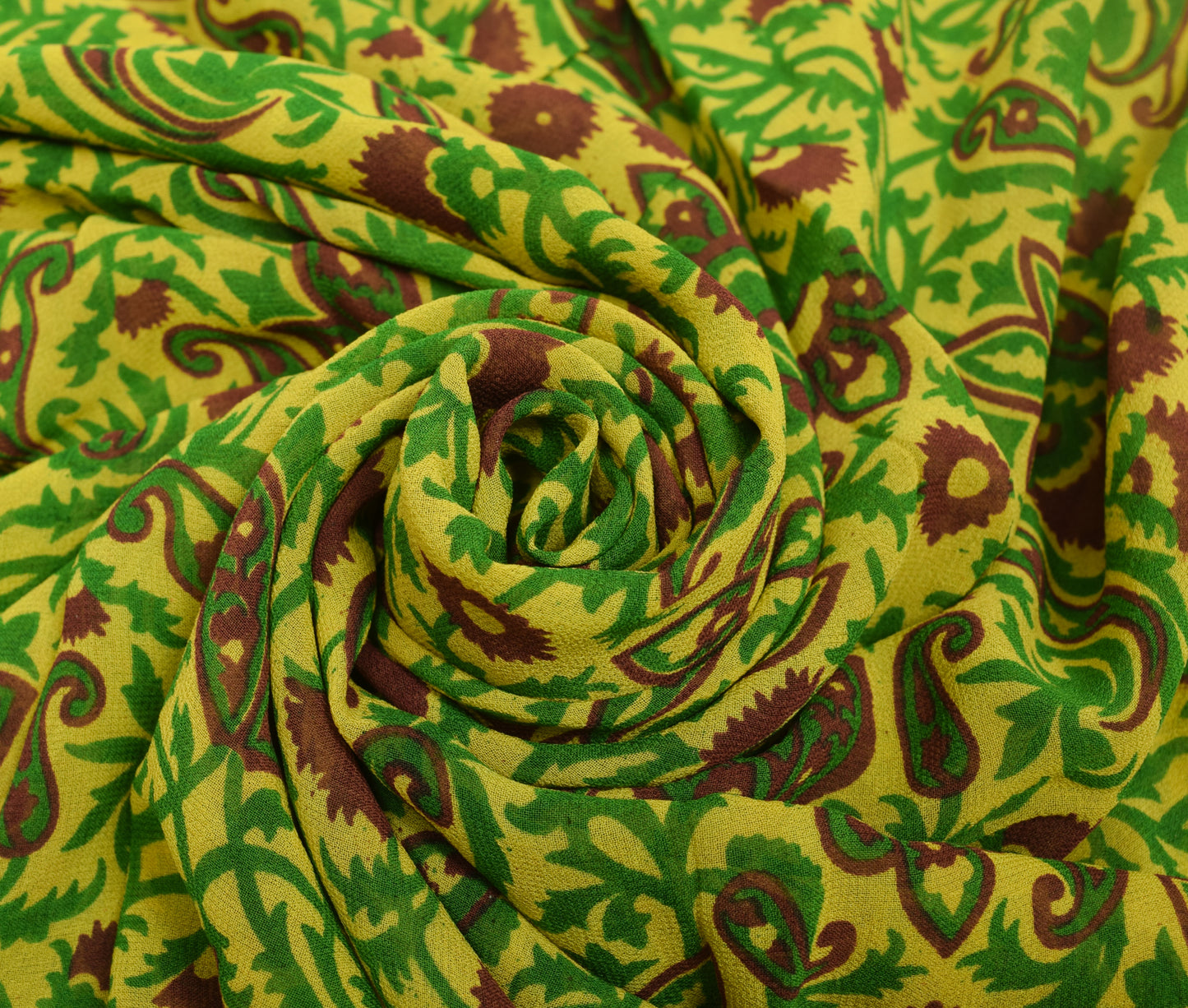 Sushila Vintage Saree Pure Georgette Silk Yellow Paisley Printed Craft Fabric