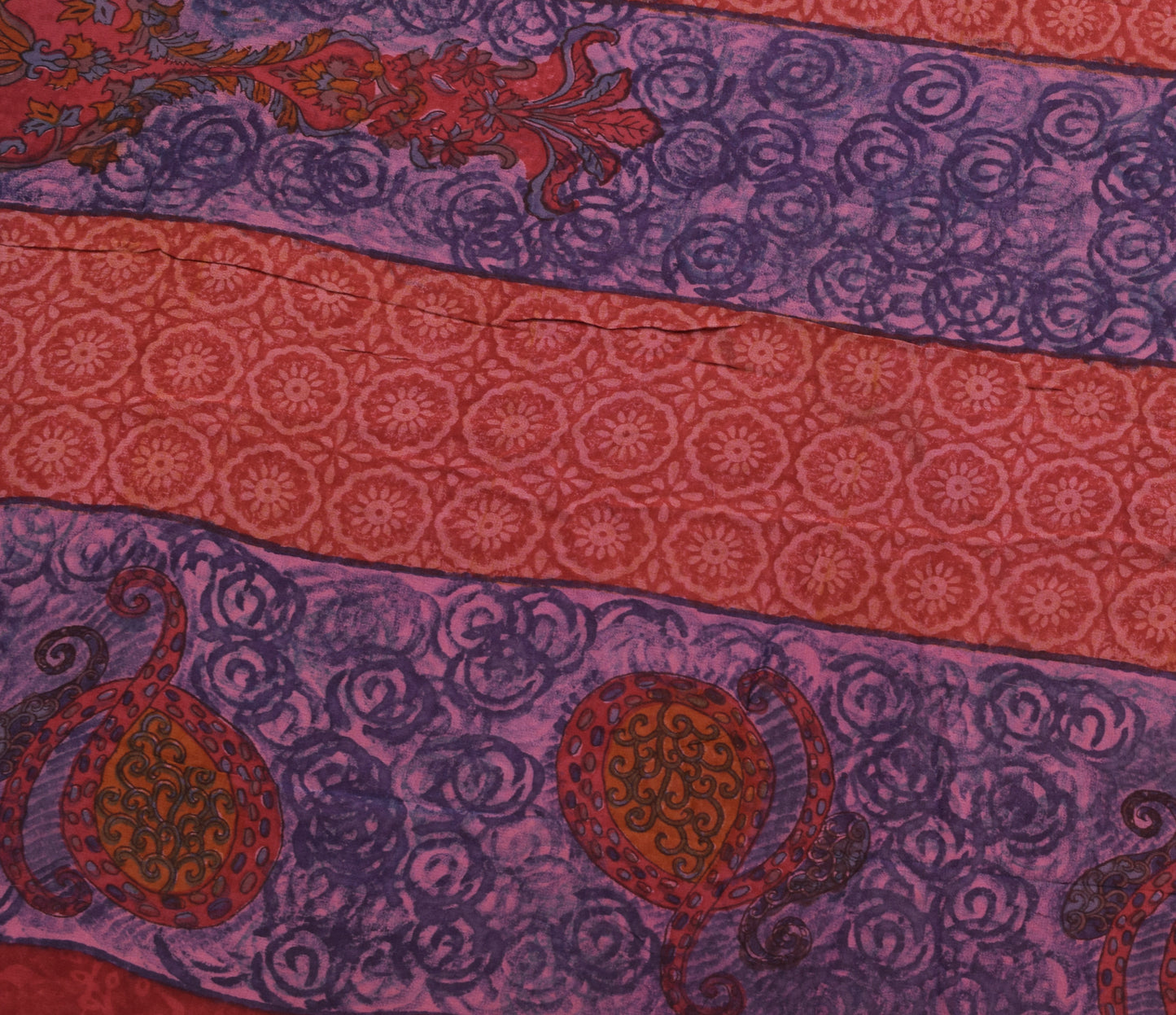 Sushila Vintage Red Floral Saree 100% Pure Georgette Silk Printed Craft Fabric