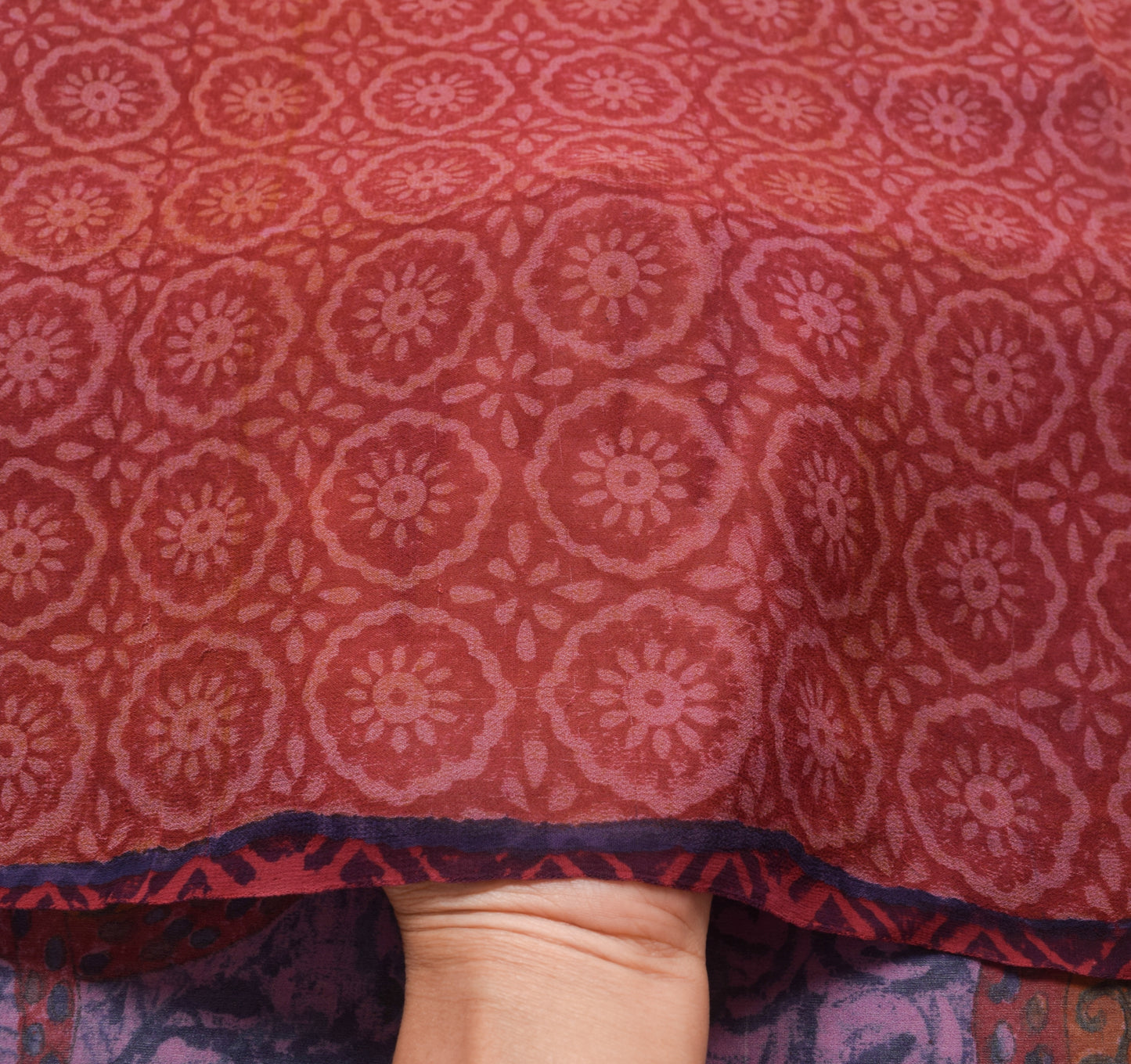 Sushila Vintage Red Floral Saree 100% Pure Georgette Silk Printed Craft Fabric