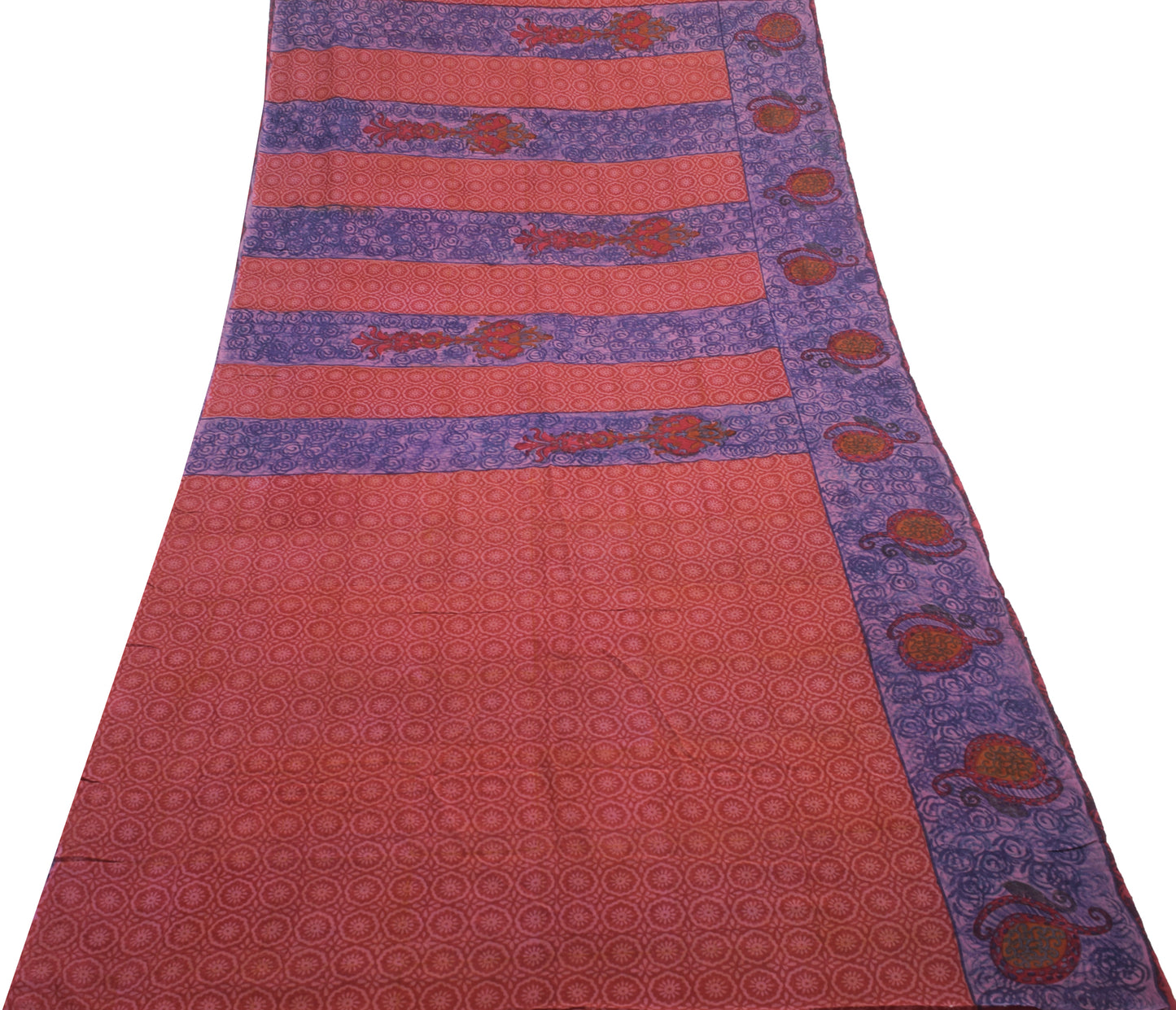 Sushila Vintage Red Floral Saree 100% Pure Georgette Silk Printed Craft Fabric