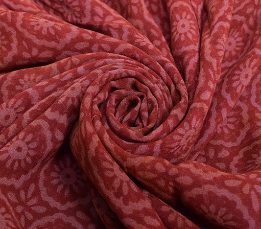 Sushila Vintage Red Floral Saree 100% Pure Georgette Silk Printed Craft Fabric