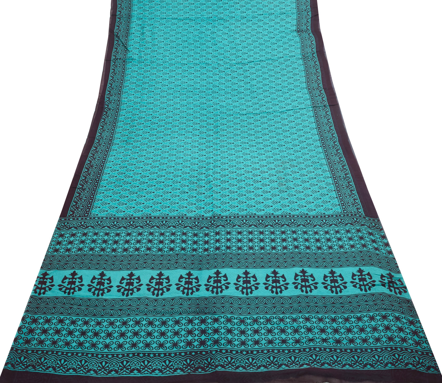 Sushila Vintage Aqua Blue Saree 100% Pure Georgette Silk Printed Floral Fabric
