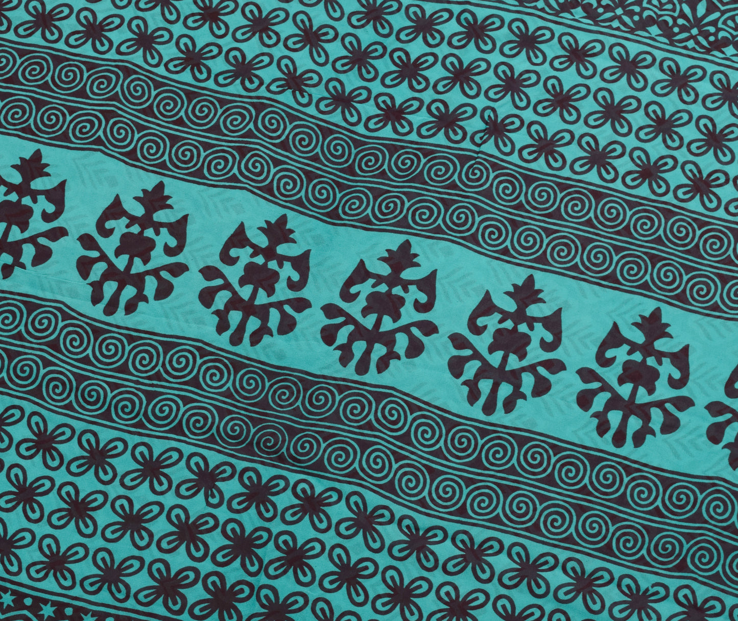 Sushila Vintage Aqua Blue Saree 100% Pure Georgette Silk Printed Floral Fabric