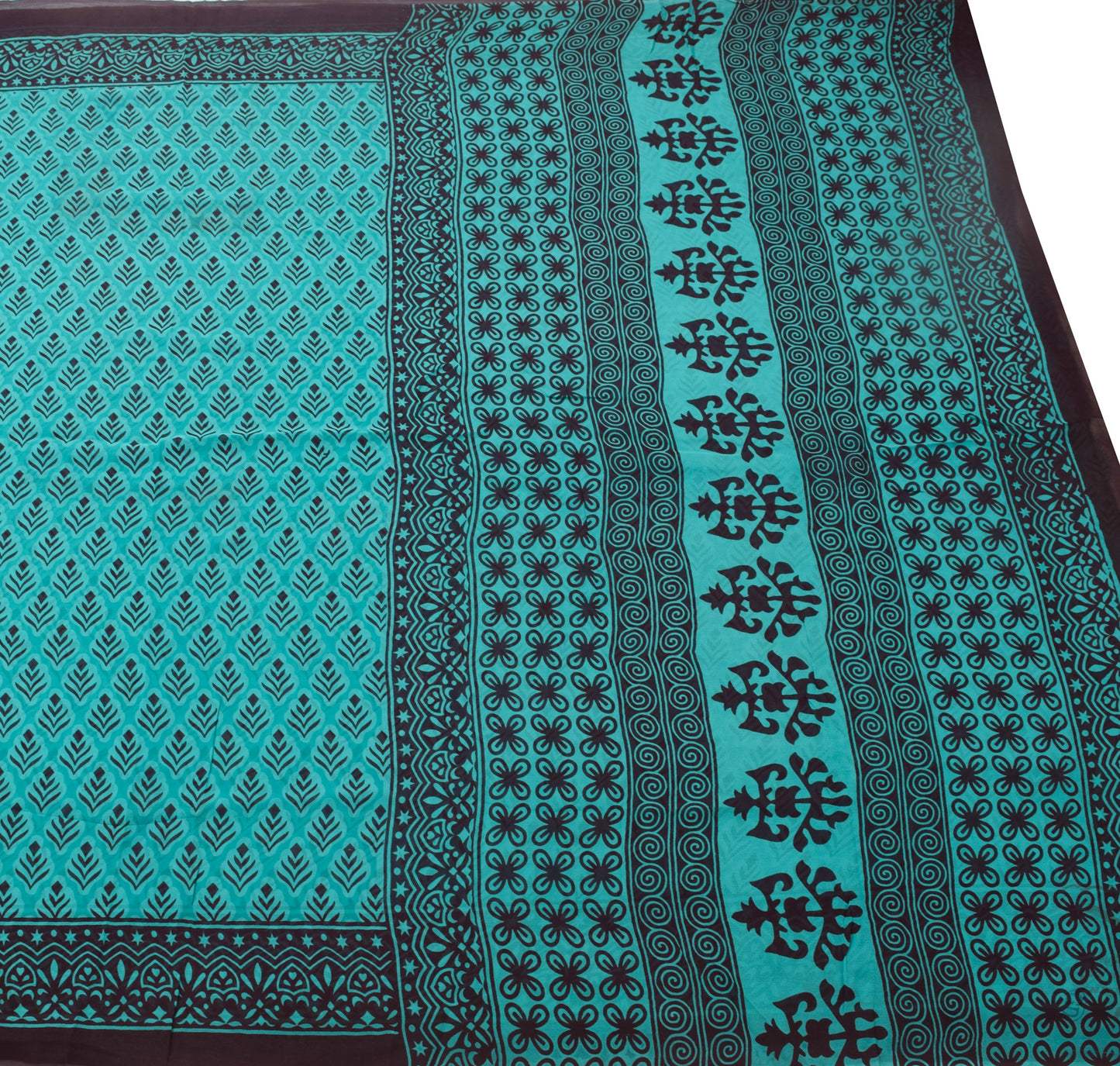 Sushila Vintage Aqua Blue Saree 100% Pure Georgette Silk Printed Floral Fabric