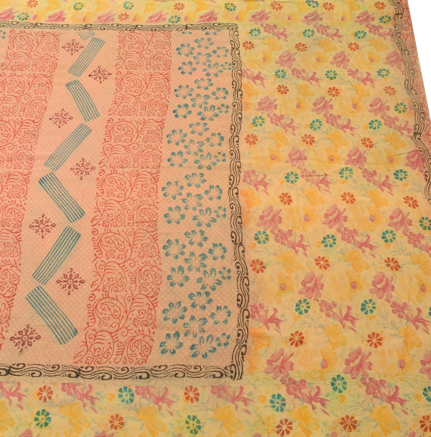 Sushila Vintage Saree 100%Pure Georgette Silk Printed Indian Floral Craft Fabric