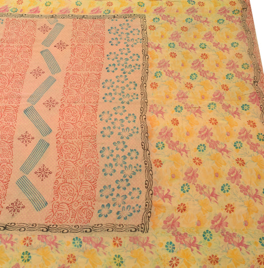 Sushila Vintage Saree 100%Pure Georgette Silk Printed Indian Floral Craft Fabric