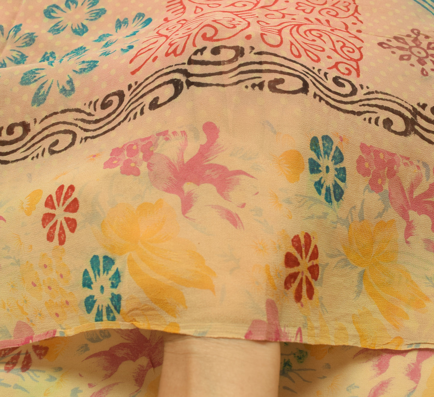 Sushila Vintage Saree 100%Pure Georgette Silk Printed Indian Floral Craft Fabric