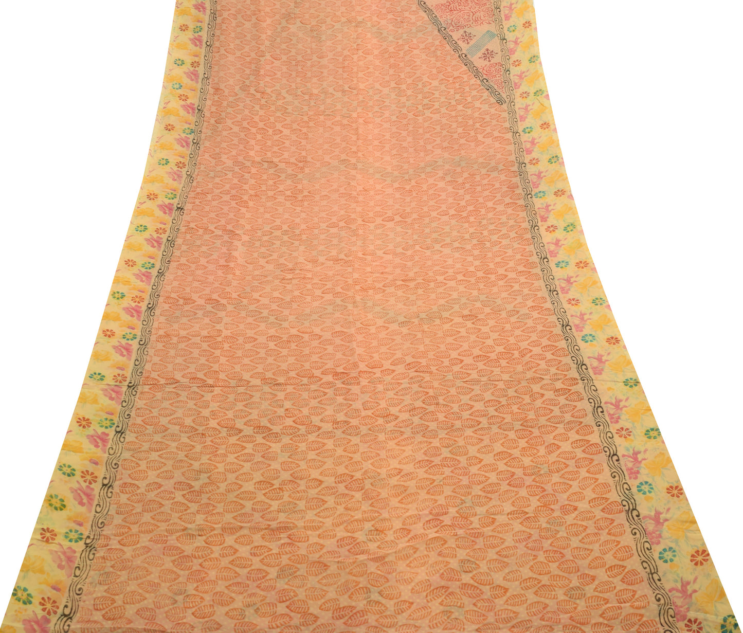 Sushila Vintage Saree 100%Pure Georgette Silk Printed Indian Floral Craft Fabric