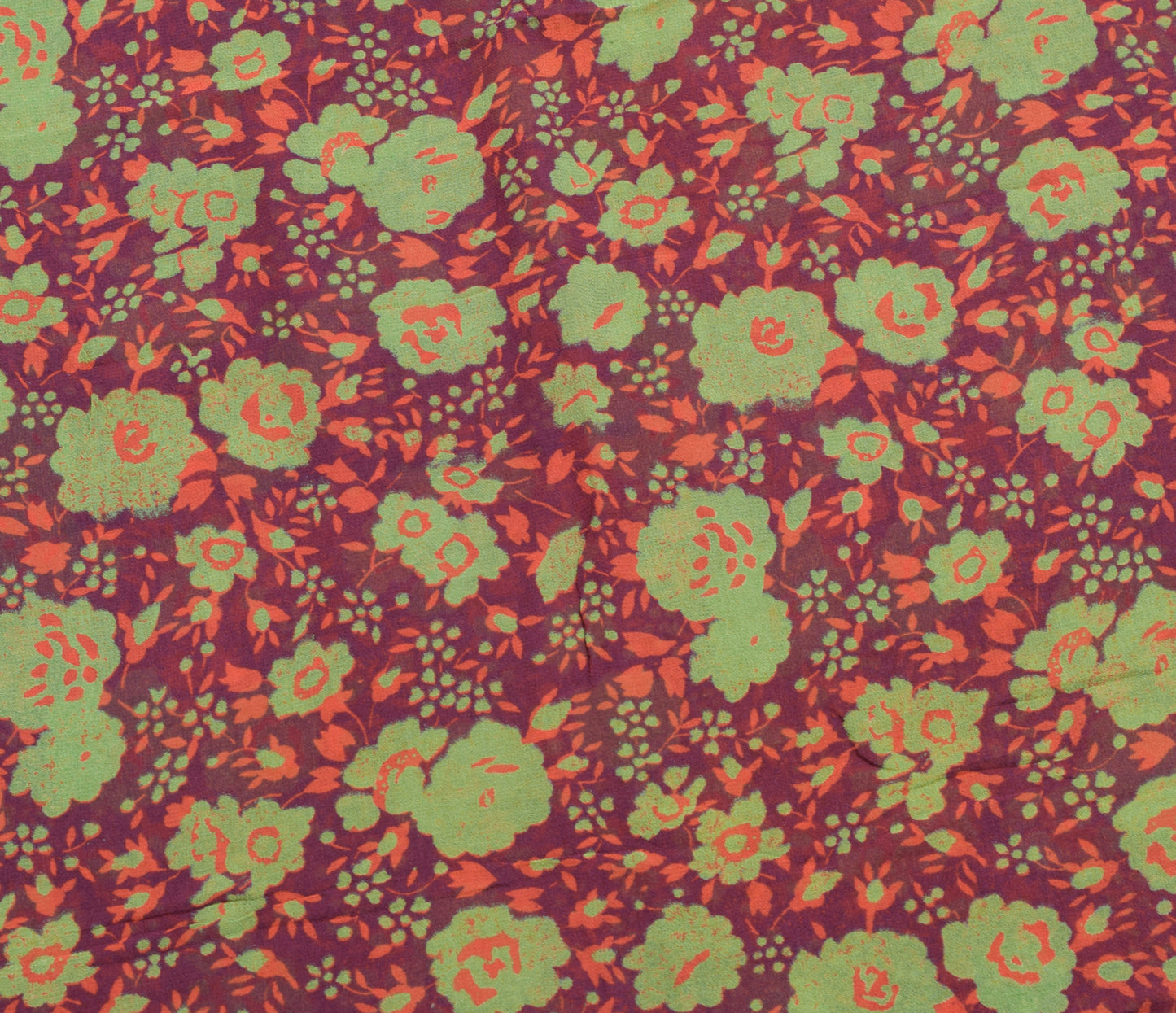 Sushila Vintage Saree 100%Pure Georgette Silk Printed Floral Purple Craft Fabric