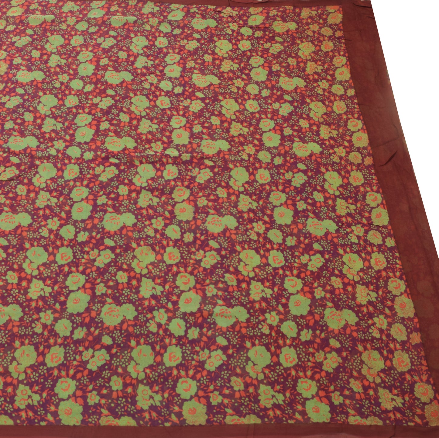 Sushila Vintage Saree 100%Pure Georgette Silk Printed Floral Purple Craft Fabric