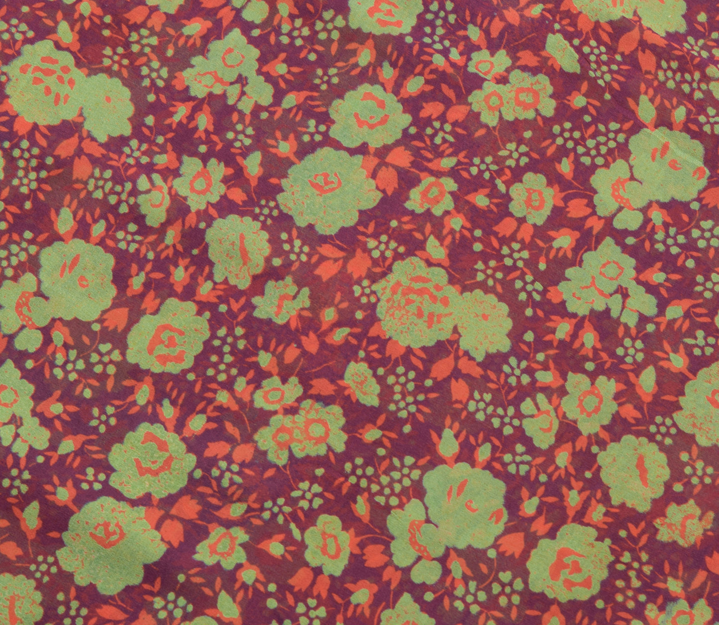 Sushila Vintage Saree 100%Pure Georgette Silk Printed Floral Purple Craft Fabric