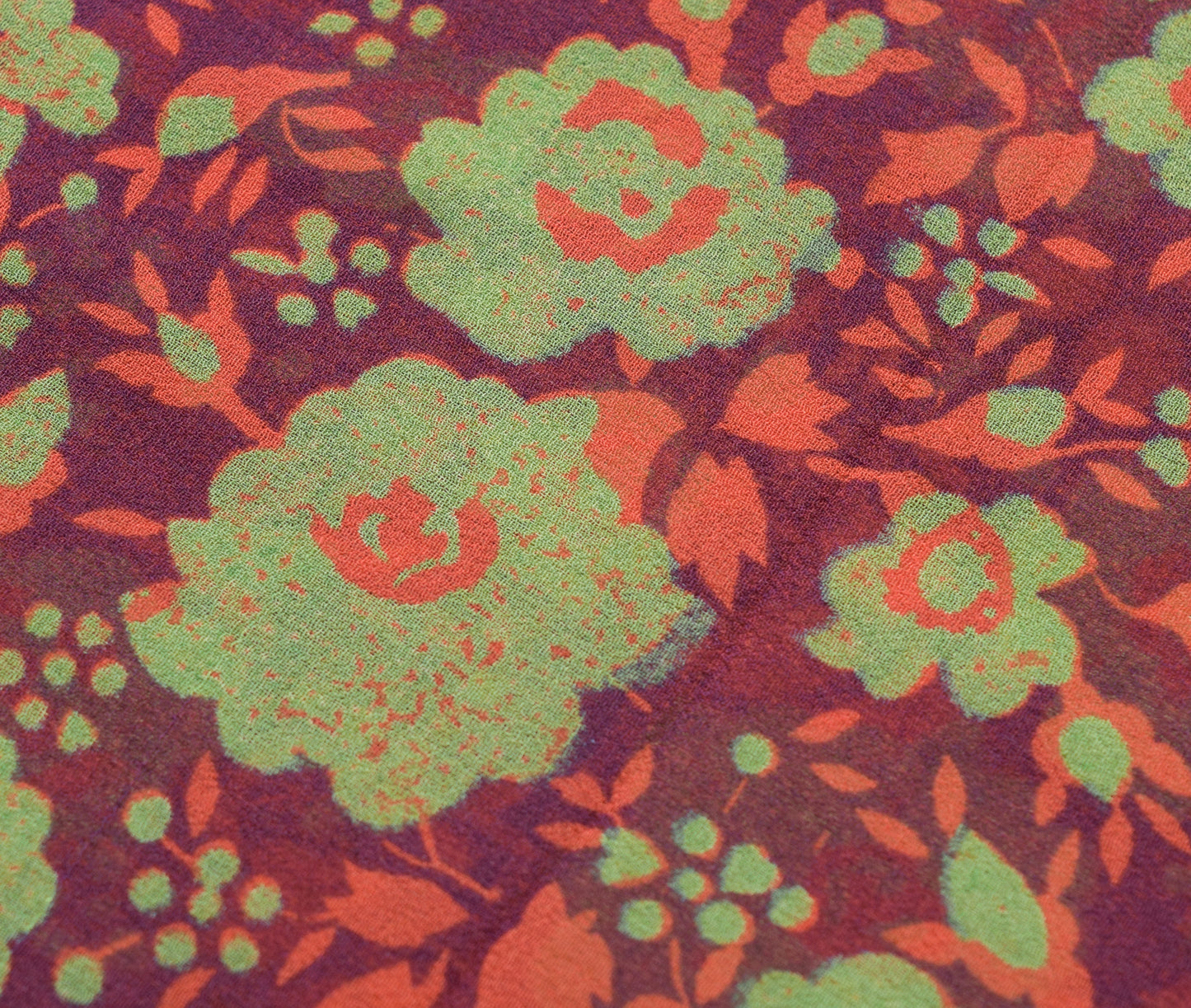 Sushila Vintage Saree 100%Pure Georgette Silk Printed Floral Purple Craft Fabric