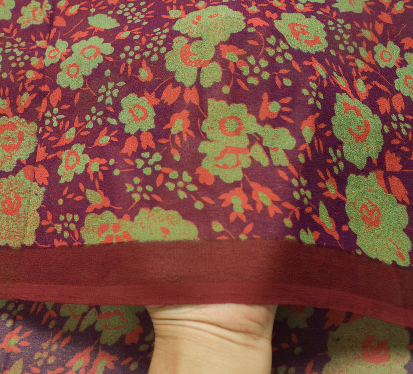 Sushila Vintage Saree 100%Pure Georgette Silk Printed Floral Purple Craft Fabric