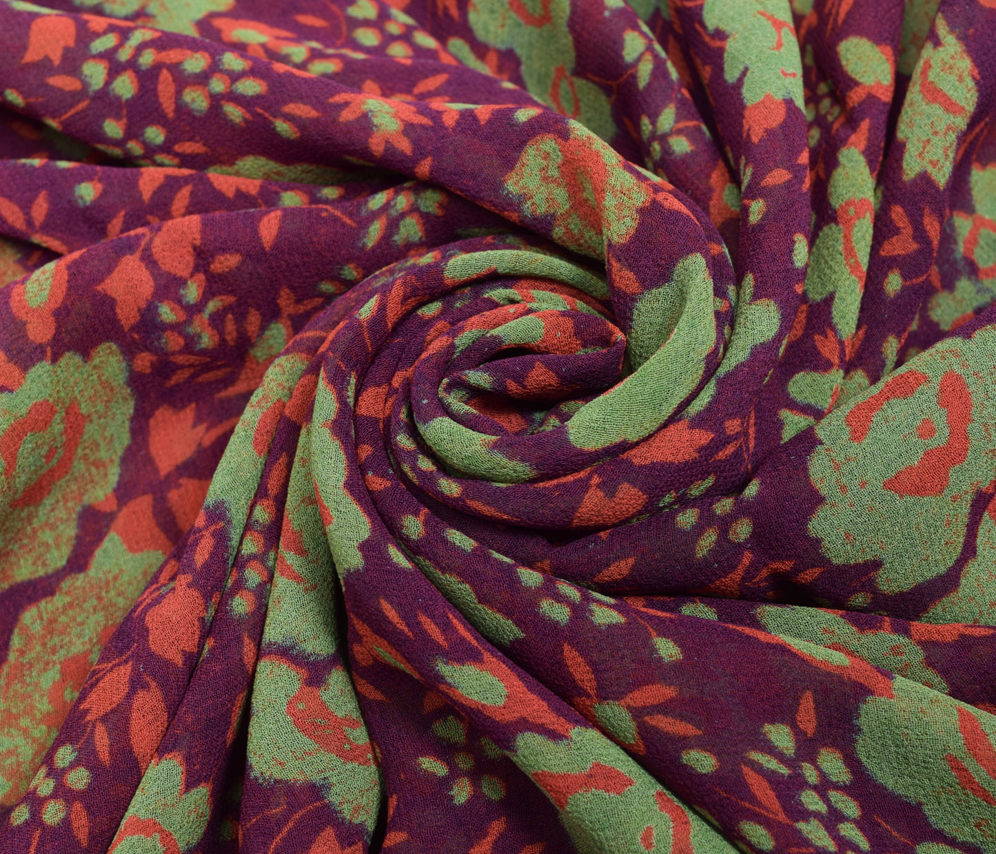 Sushila Vintage Saree 100%Pure Georgette Silk Printed Floral Purple Craft Fabric