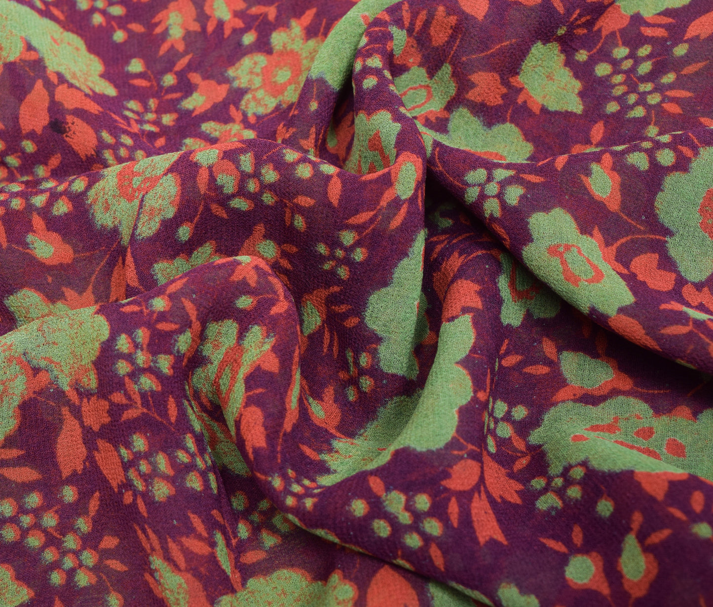 Sushila Vintage Saree 100%Pure Georgette Silk Printed Floral Purple Craft Fabric